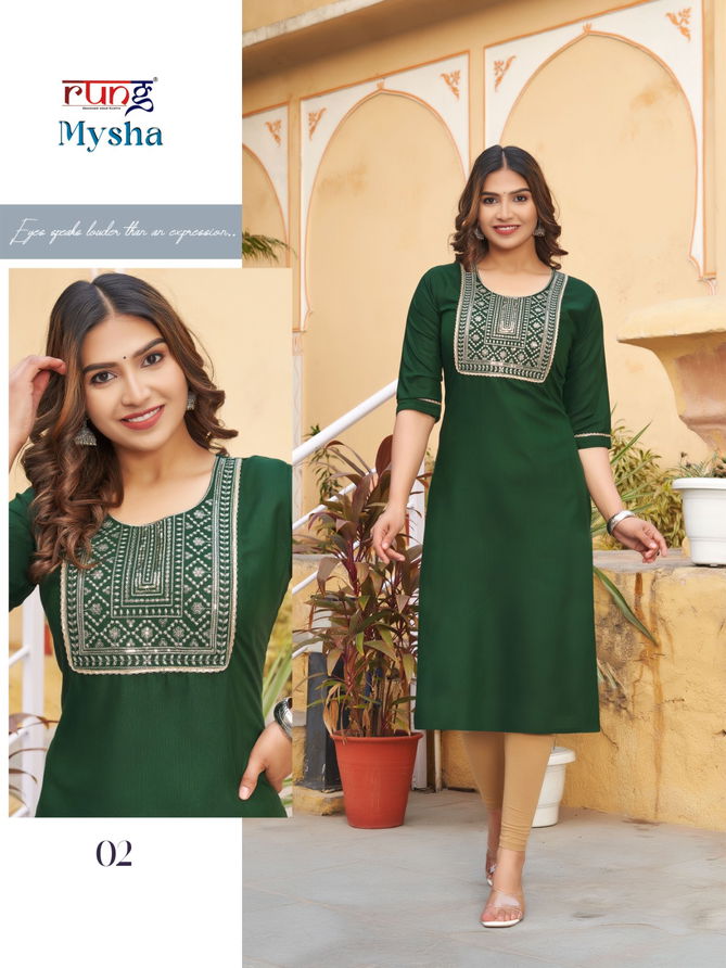 Mysha By Rung Rayon Embroidery Kurtis Wholesale Clothing Distributors In India